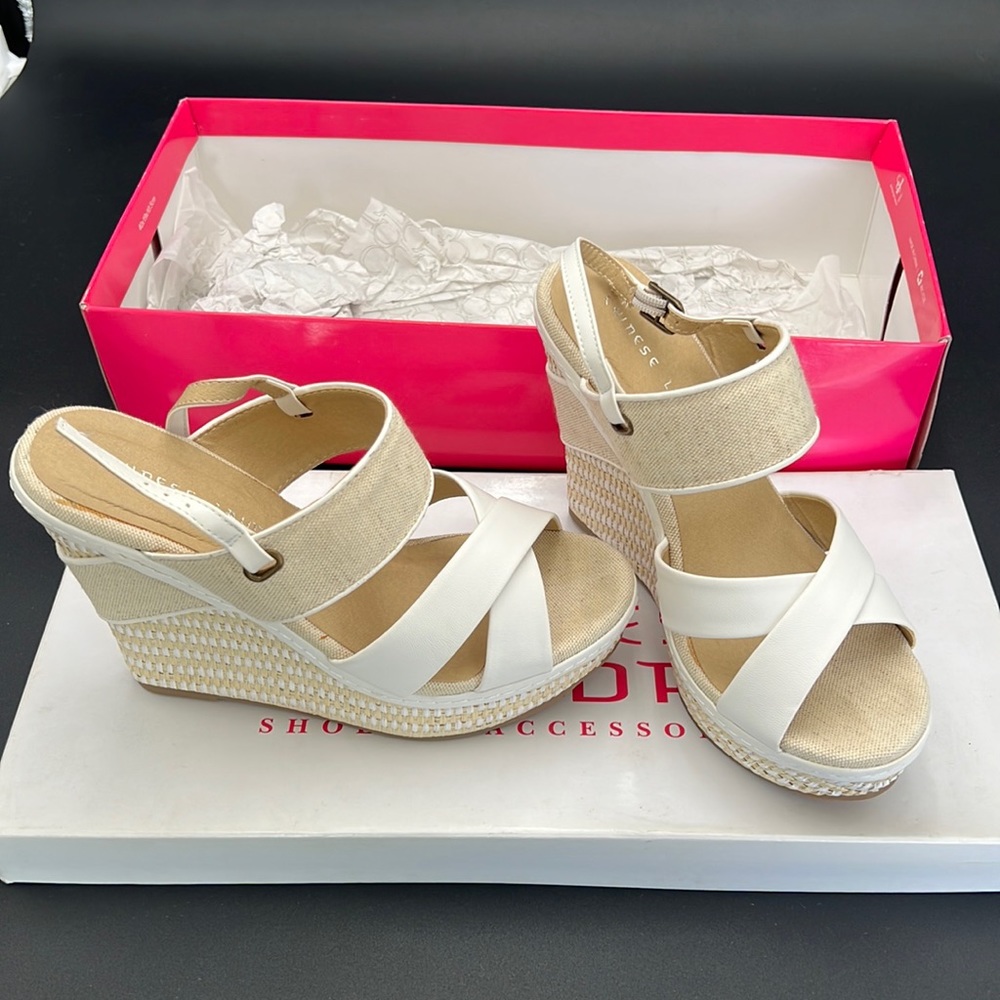 Chinese Laundry Z Favorite Womens Slingback Wedge Sandals Size 8.5 Beige Linen